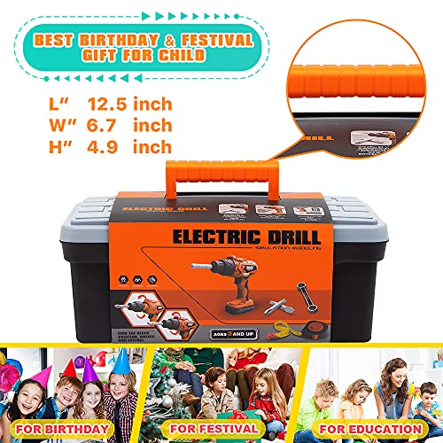 SMTAEMFB Kids Tool Set with Electric Power Drill Toddler Pretend Play Tool Toys Construction Kit Playset Accessories for Girls Boys Gift Ages 3 4 5 6 7 8 Years Old