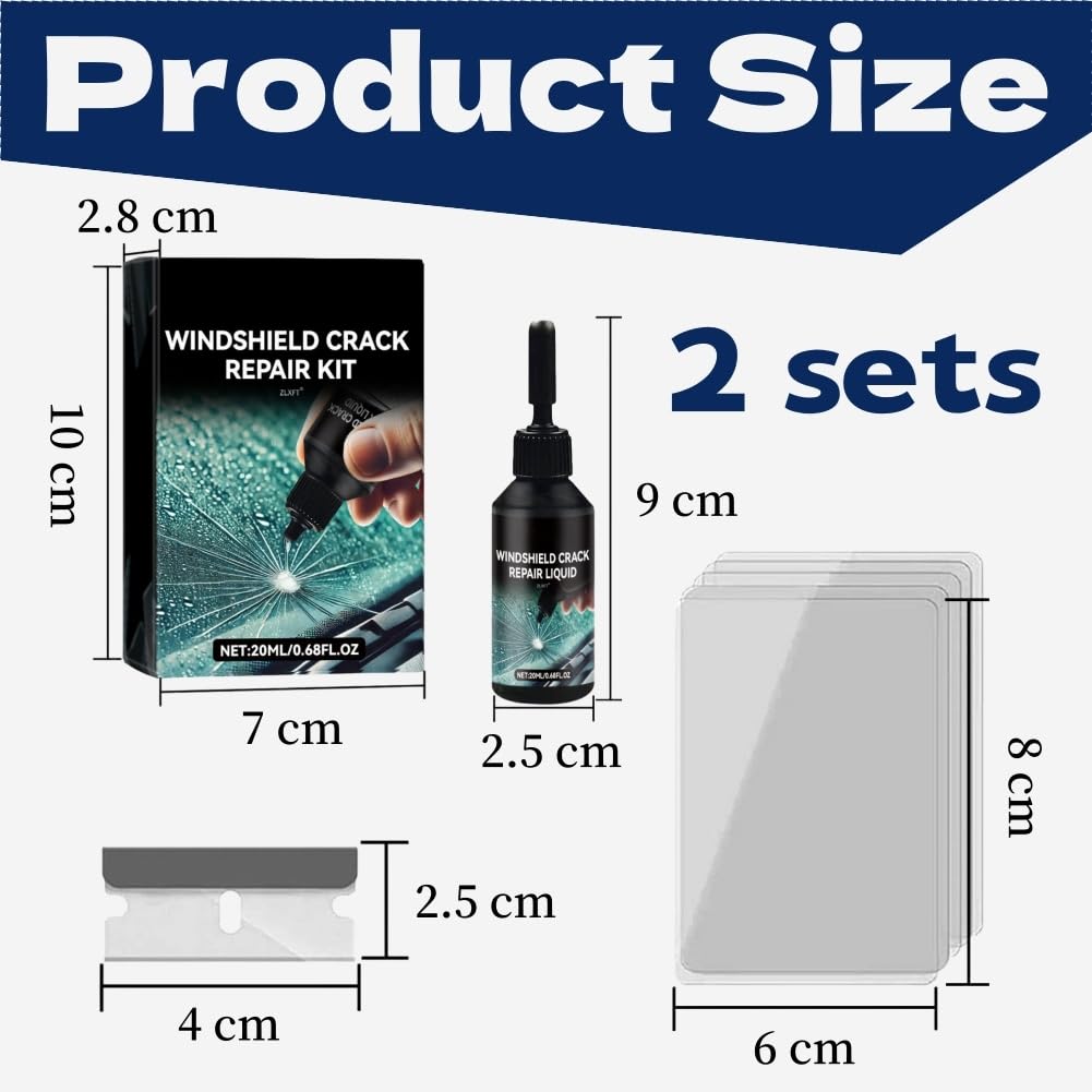 Kit Riparazione Crepe Vetro,2pcs Kit Riparazione Parabrezza Auto,Kit di Riparazione Crepe Parabrezza,Kit di Riparazione per Crepe,Kit Riparazione Vetro Auto,Glass Repair Liquido Kit