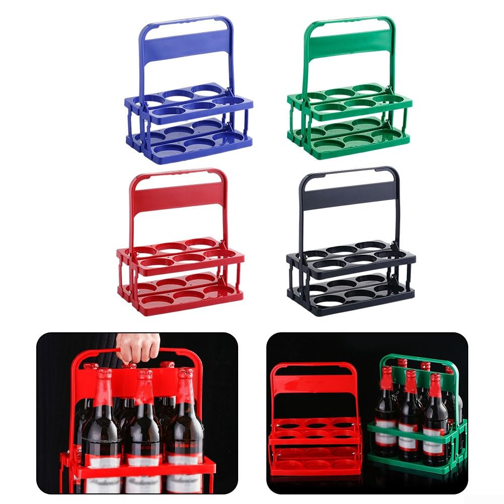 Portabottiglie per 6 bottiglie, cestino per bevande, in plastica, portatile, portabottiglie pieghevole con manico, portabottiglie per bevande, birra, vini di frutta, champagne (nero