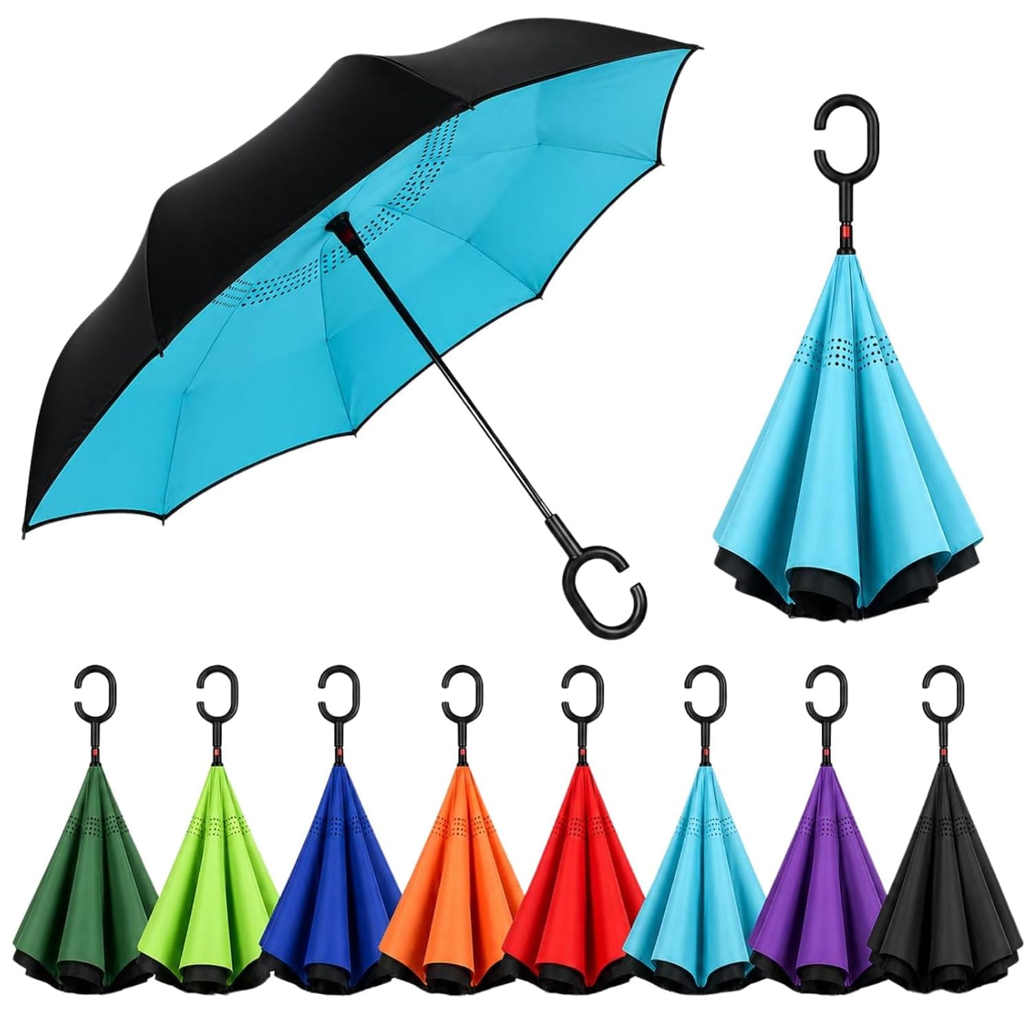 Double Layer Inverted Reversible Windproof Upside Down Umbrellas with C-Shaped Handle for Women and Men Double Layer Inside Out Folding Umbrella-image-43