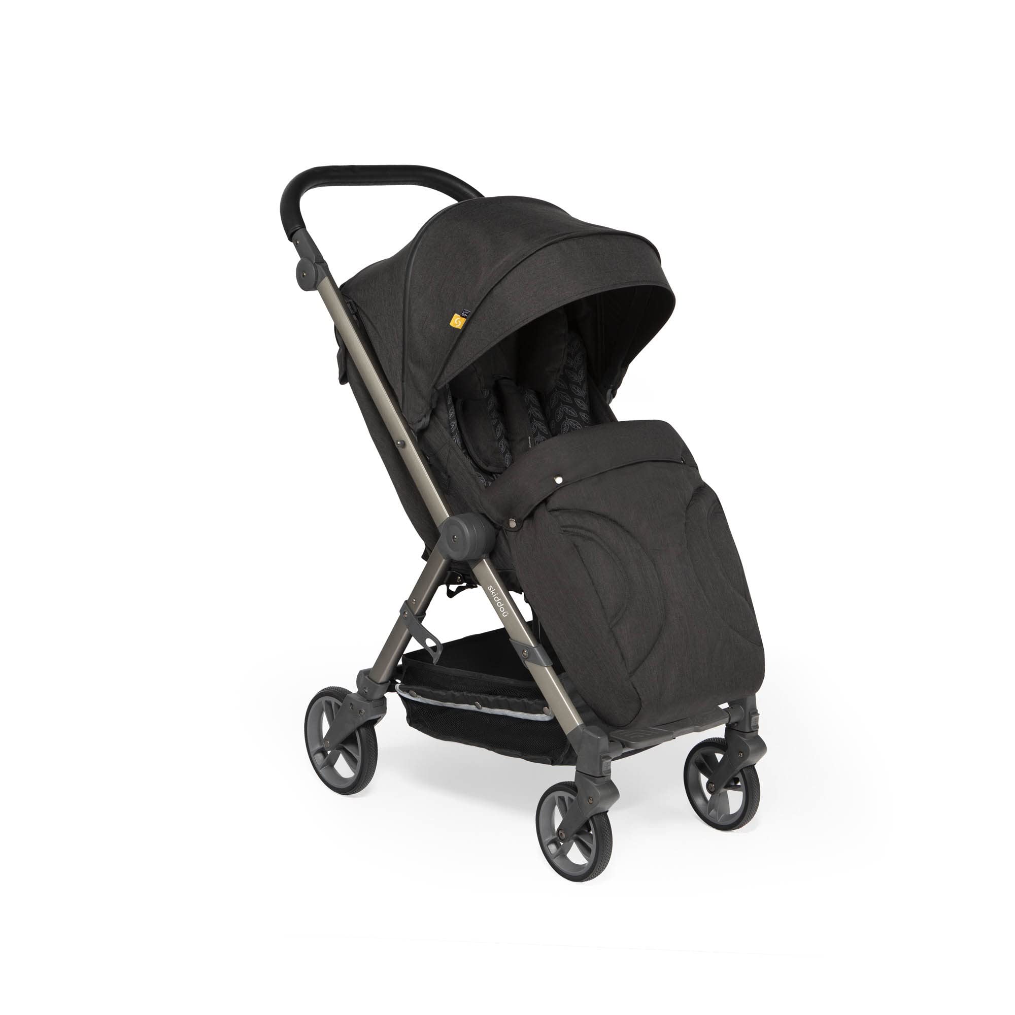 skiddoü passeggino leggero Mell, ruote grandi ammortizzanti, da viaggio pieghevole, schienale regolabile, impermeabile, zanzariera, fino a 22 kg, nero