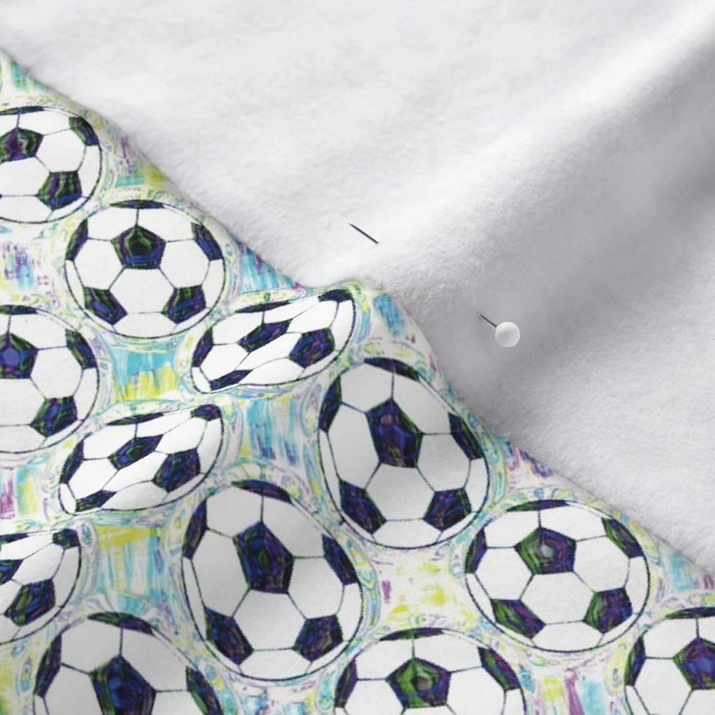 Spoonflower Fabric - Painted Aqua Soccer Balls Artistic Painterly Printed on Polartec(R) Fleece Fabric by The Yard - Sewing Blankets Loungewear and No-Sew Projects