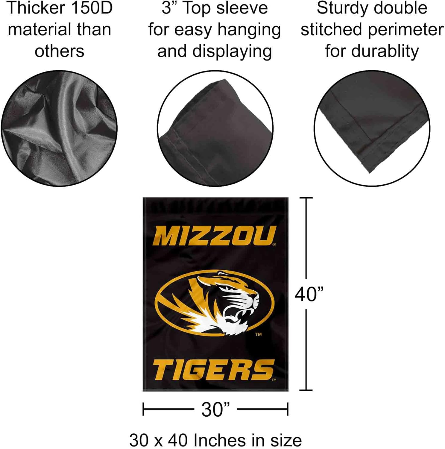 College Flags & Banners Co. Missouri Tigers Wordmark Logo Double Sided House Banner Flag - Image 2