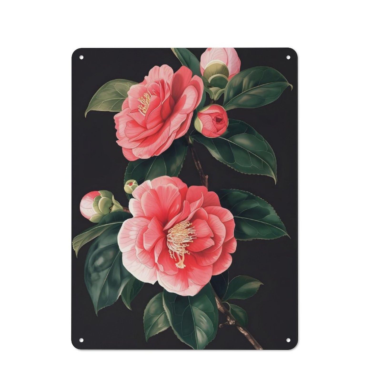 Junmoney Camellia Acrylic Vintage Metal Sign 40X30cm For Workshop Wall, With Clear Vintage Wall Decor Character