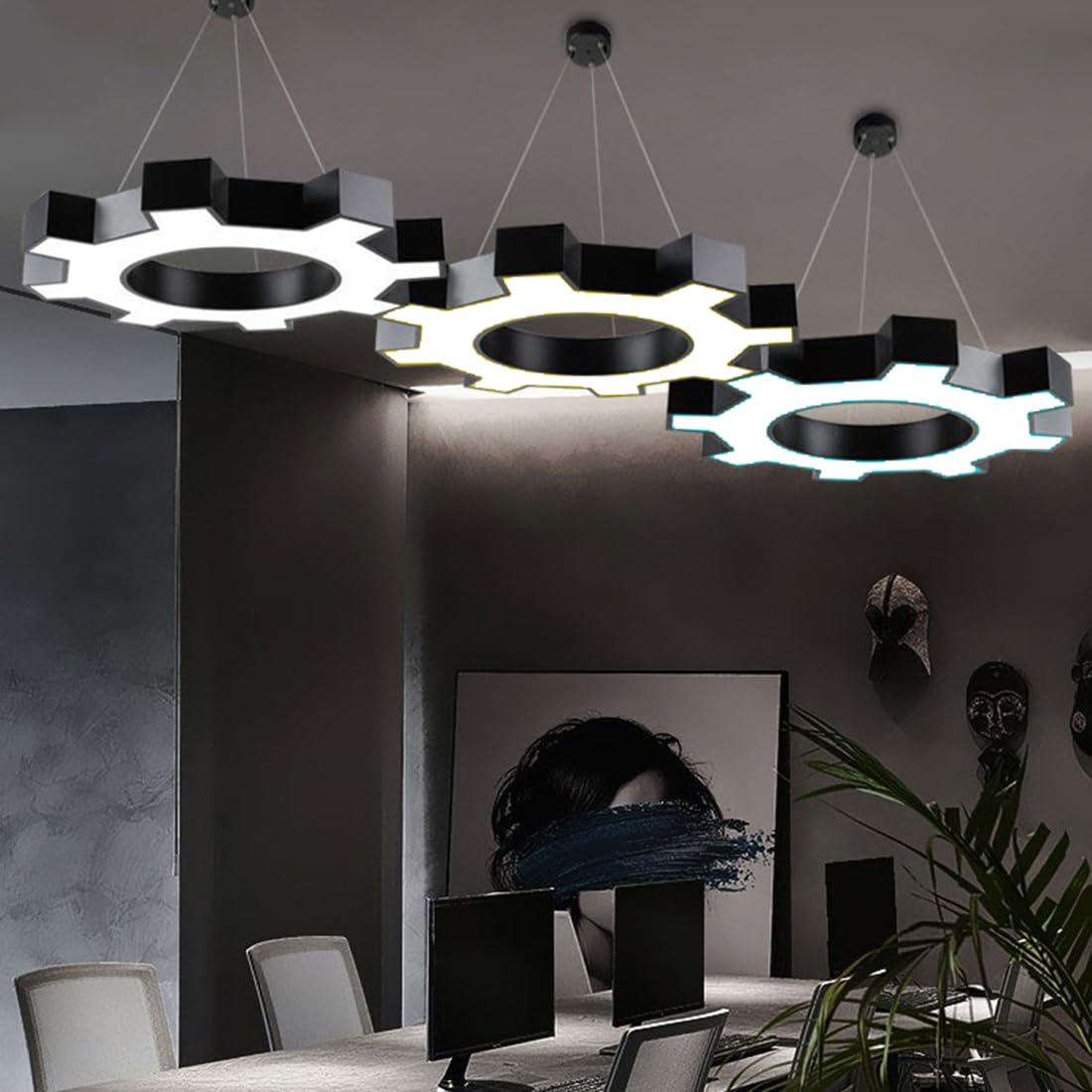 Lampa Wisząca W Stylu Industrialnym W Kształcie Koła Zębatego Lampa Wisząca LED O Unikalnym Kształcie Do Biura Żyrandol O Kreatywnej Osobowości Nieściemnialna Lampa Sufitowa 6000K Do