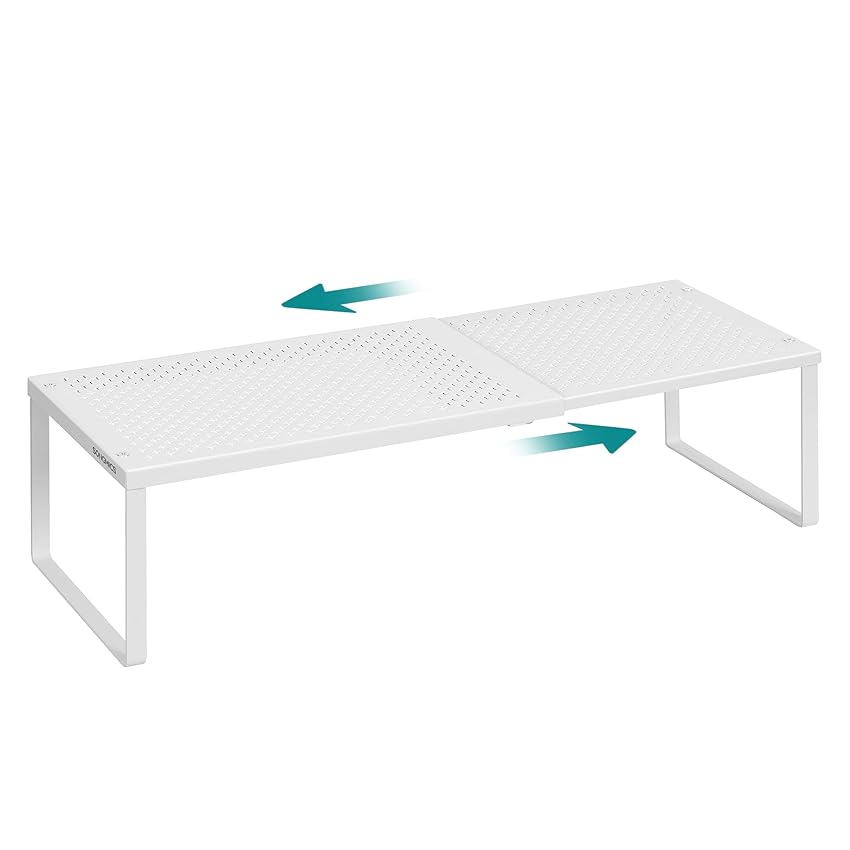 SONGMICS Scaffale Portaspezie, Estensibile, Organizzatore da Cucina, Scaffale da Cucina Piccolo, Organizzatore per Armadio, Metallo, Scarpiera, Bianco Opaco KCS007W01