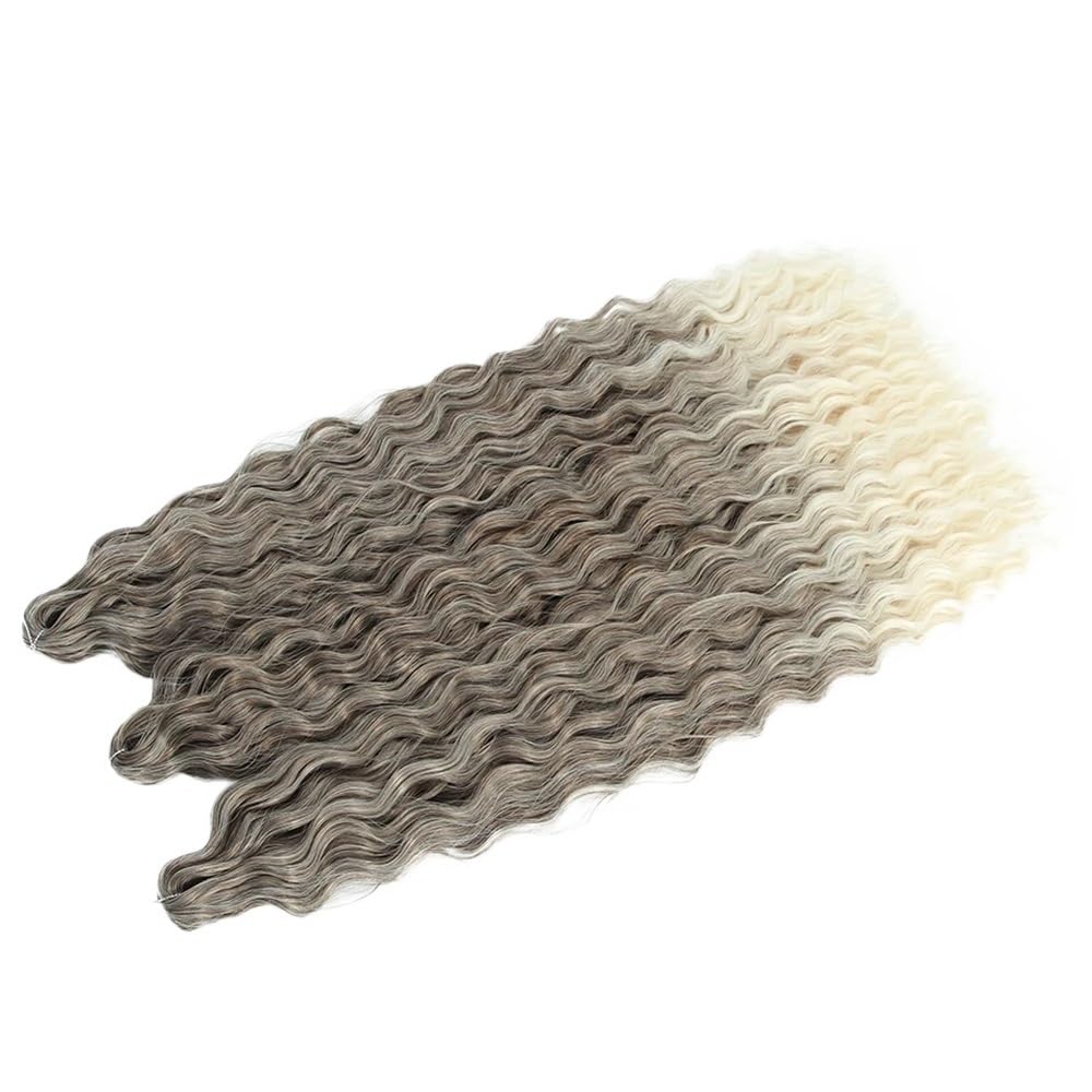 Zestaw 3 długich kręconych peruk, szydełkowe falowane włosy dla czarnych kobiet, głębokie warkocze do warkoczyków boho (A9,22 cala-55 cm)