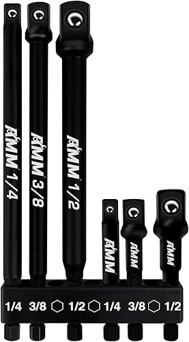 AMM Juego de 6 adaptadores de dados de grado de impacto, adaptador de dados para taladro eléctrico de 3 y 6 pulgadas, vástago hexagonal de 1/4",