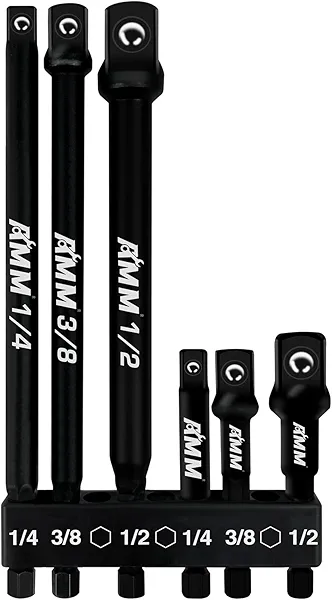 AMM 6-Piece Impact Grade Socket Adapter Set, 3-Inch & 6-Inch Power Drill Socket Driver Adaptor, 1/4", 3/8", 1/2" Hex Shank Adapt Your Power Drill To High Torque Impact Wrench