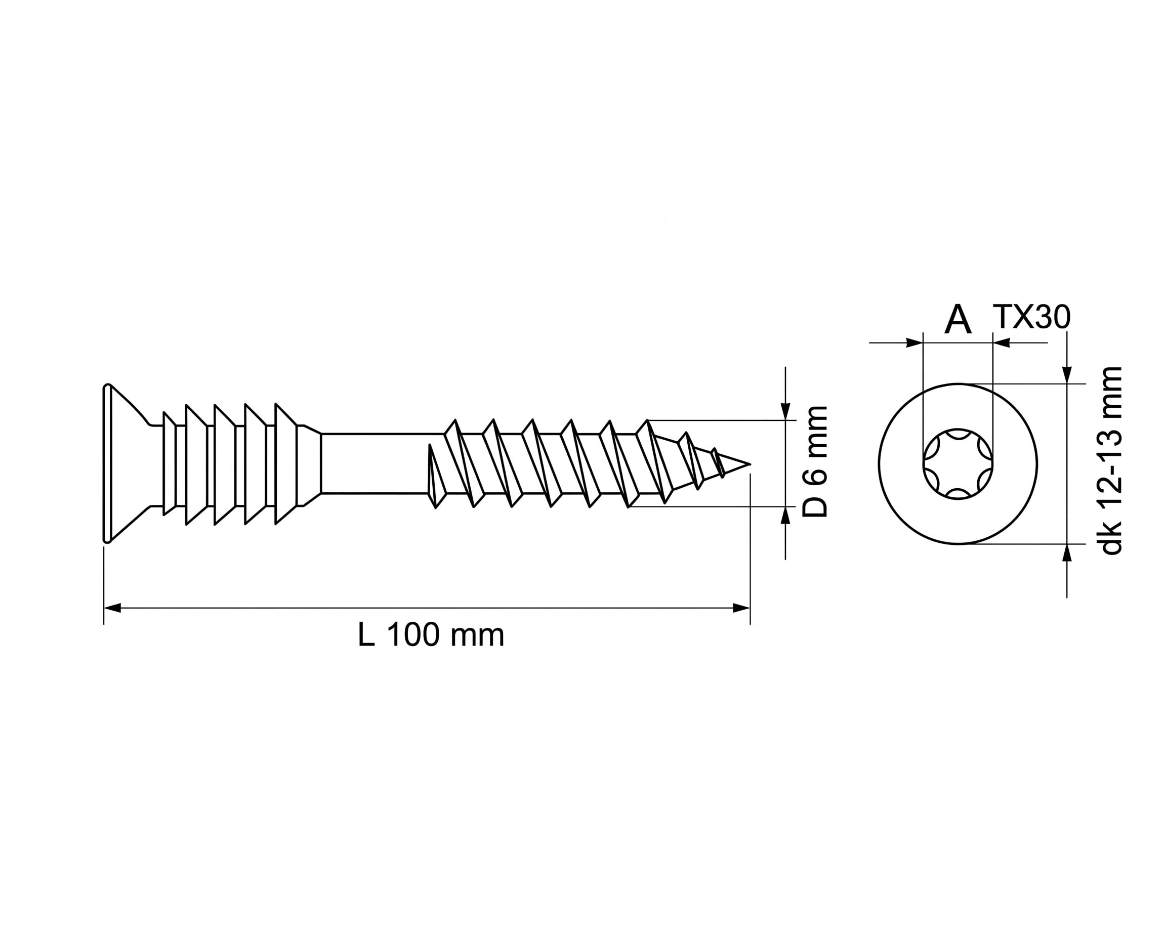 Justierschrauben 6 x 100 mm, 100 Stück, Stahl verzinkt, Senkkopf TX30, zum Ausrichten von Holzlatten und Unterkonstruktionen auf Beton und Mauerwerk