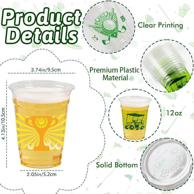 GuassLee 50 Pack Golf Ball Party Cups - 12oz Clear Plastic Drinking Cups, Green Disposable Masters Golf Birthday Bachelor Party Decorations Supplies - Image 6