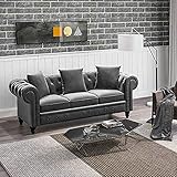 NOSGA 80' Deep Button Tufted Velvet Upholstered Loveseat Sofa Rolled Arm Classic Chesterfield...