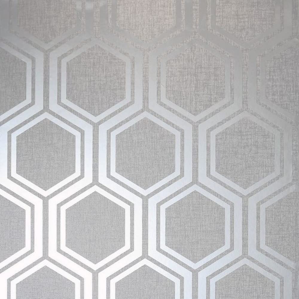 Arthouse Silver 910206 Metallic Textures Luxe Hexagon Wallpaper 910206-Geo
