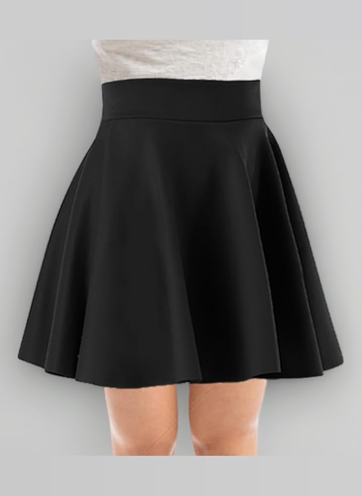 【関税&送料込】Ami Black Polyester Skirt PopCouture Womens Mini High Waisted Flared Skater Skirt