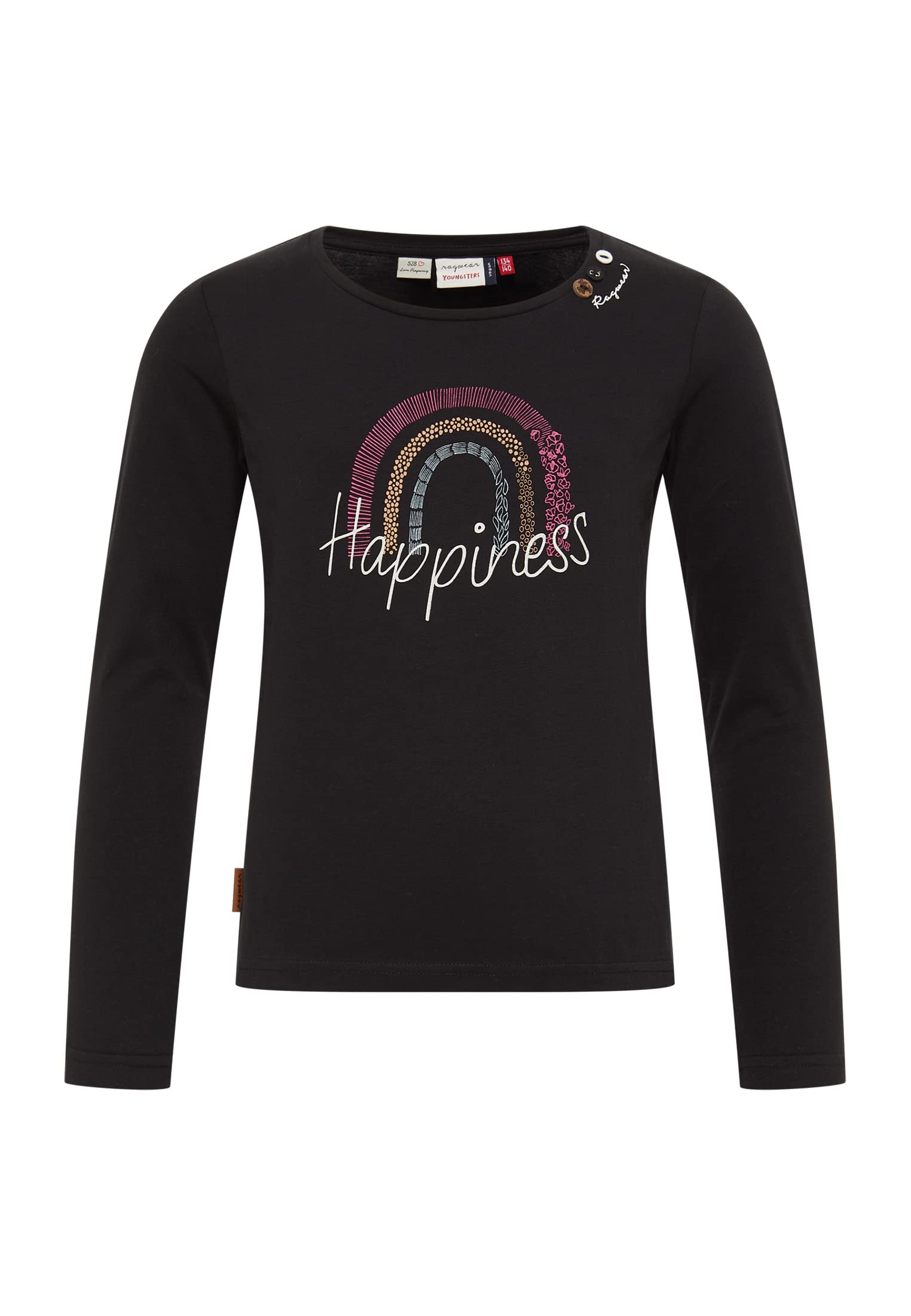 Ragwear Mädchen Longsleeve Shirt Florencie Print Langarm Shirt Hemd mit Regenbogen Print in schwarz