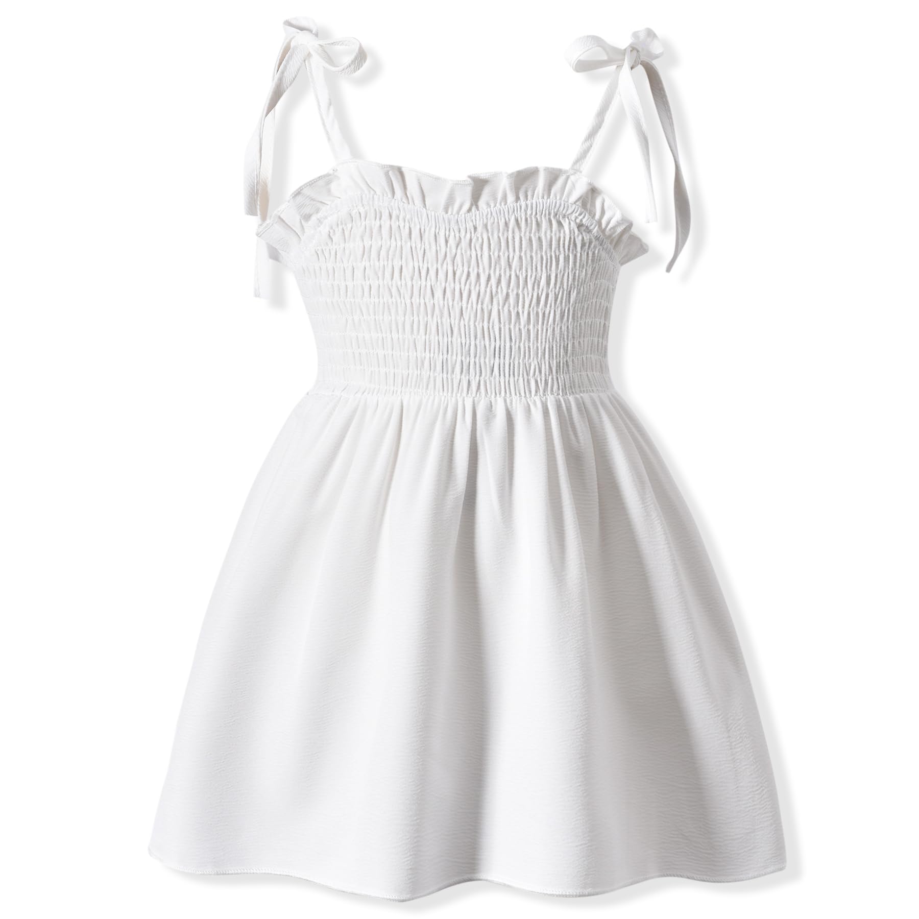Photo 1 of Aalizzwell 6-12 Months Infant Baby Girls Spaghetti Tie Strap Smocking Dress Solid White Sleeveless Summer Clothes 9 Months Smocked Dresses
