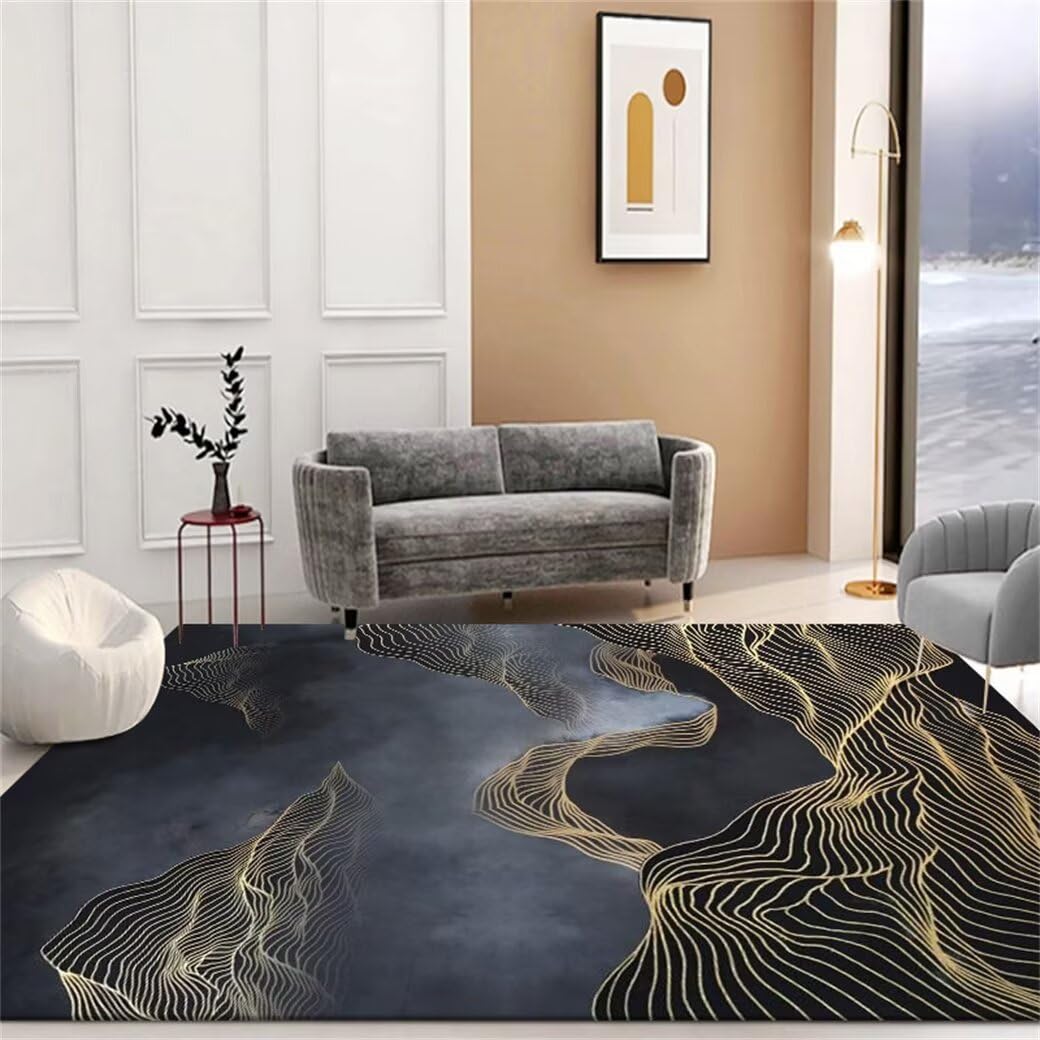 Tapis de couloir 100x210cm gris foncé à motif rayé abstrait pour chambre