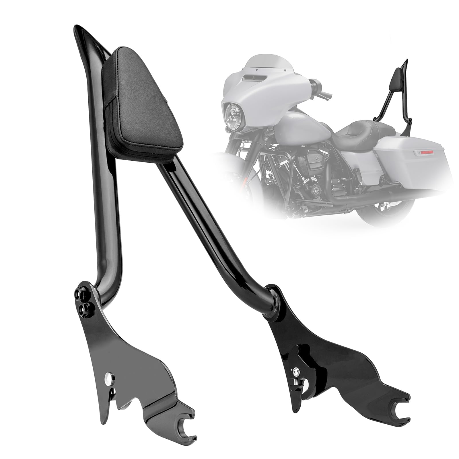 Wsays 27" Tall Sissy Bar 1.3" Fat Detachable Passenger Backrest w/Pad Compatible with Harley Touring Street Electra Road Glide Road King 2009-2024 Black