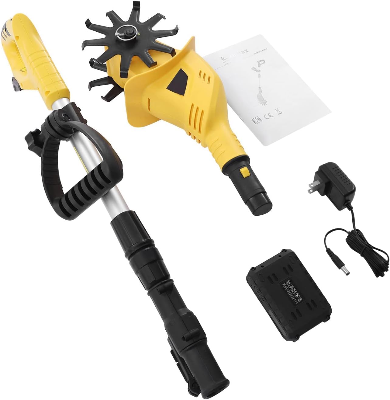 Electric Garden Tiller,20V Cordless Tiller Cultivator Handheld Electric Garden Tilling Tool with Extendable Pole, 250 RPM Mini Battery Powered Tiller Rototillers for Gardening Farm Soil Cultivation