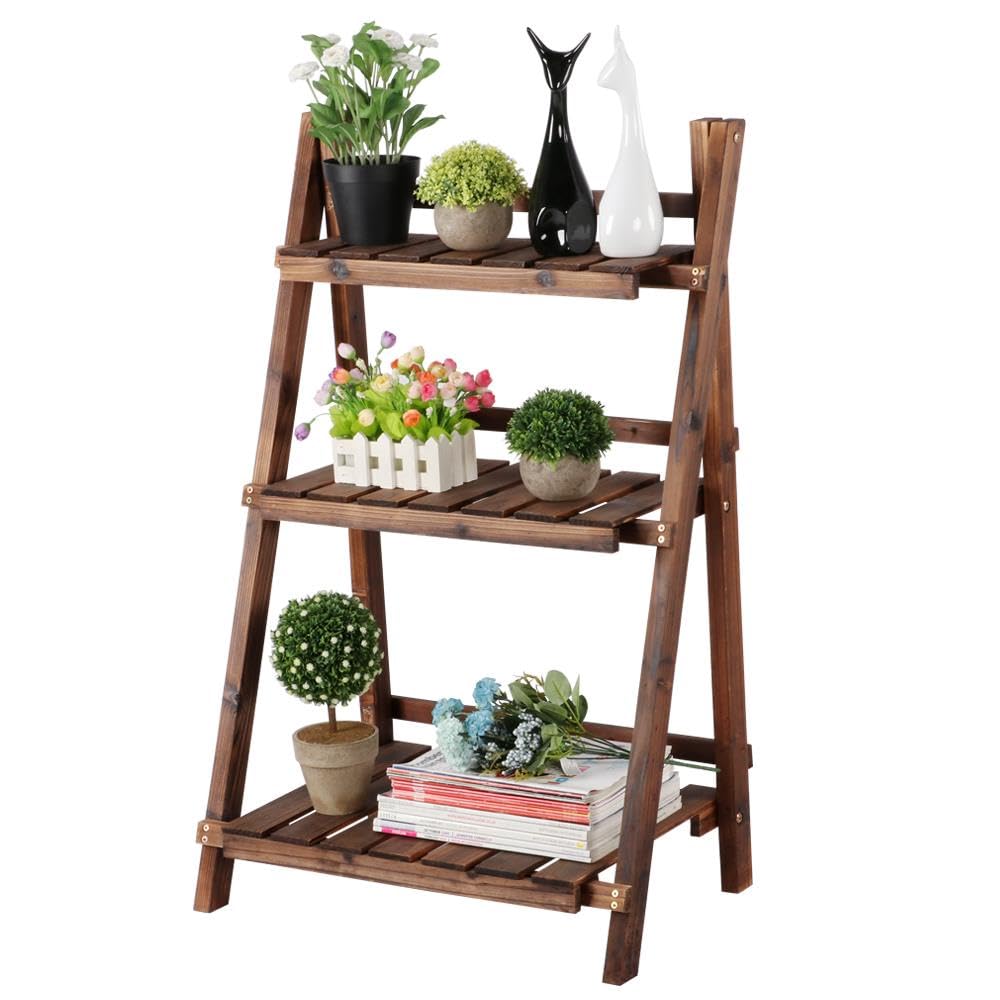 Yaheetech Foldable Ladder Shelves, Decorative Wall-Leaning Home Office Storage Rack Shelves, Display Shelving for Livingroom Bedroom Balcony, Fir Wood