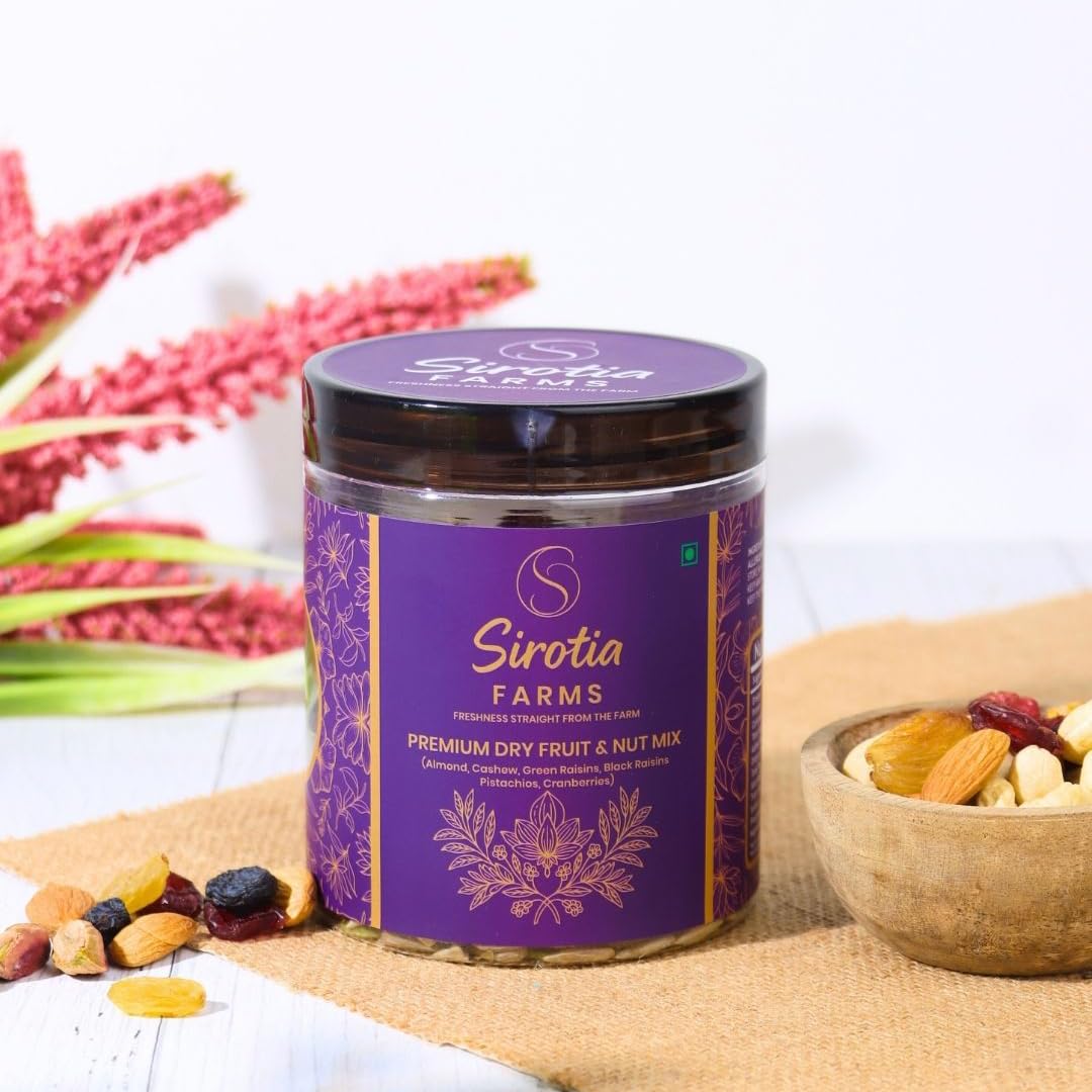 Sirotia Farms Premium Dry Fruit & Nut Mix, 200g, Rich in Dietary Fiber, Magnesium & Phosphorus, Source of Protein, Flavourful & Crunchy Snack, Almonds, Cashews, Green Raisins, Black Raisins, Pistachios, & Cranberries 3