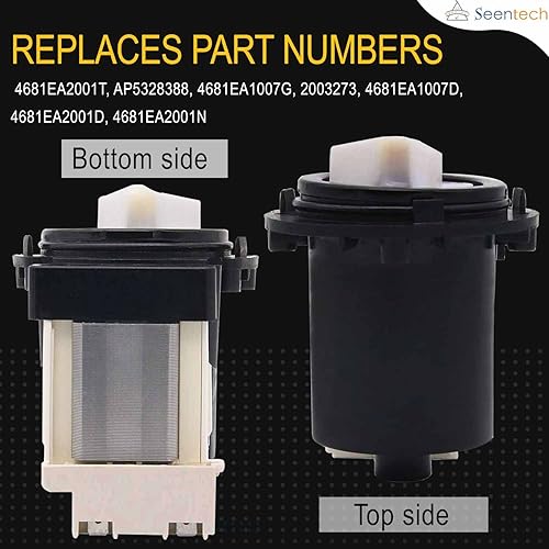 Miniatura 2 de Motor de bomba de drenaje de lavadora 4681EA2001T, ajuste exacto para la bomba de drenaje de lavadora Kenmore y LG de Seentech - Sustituye a los
