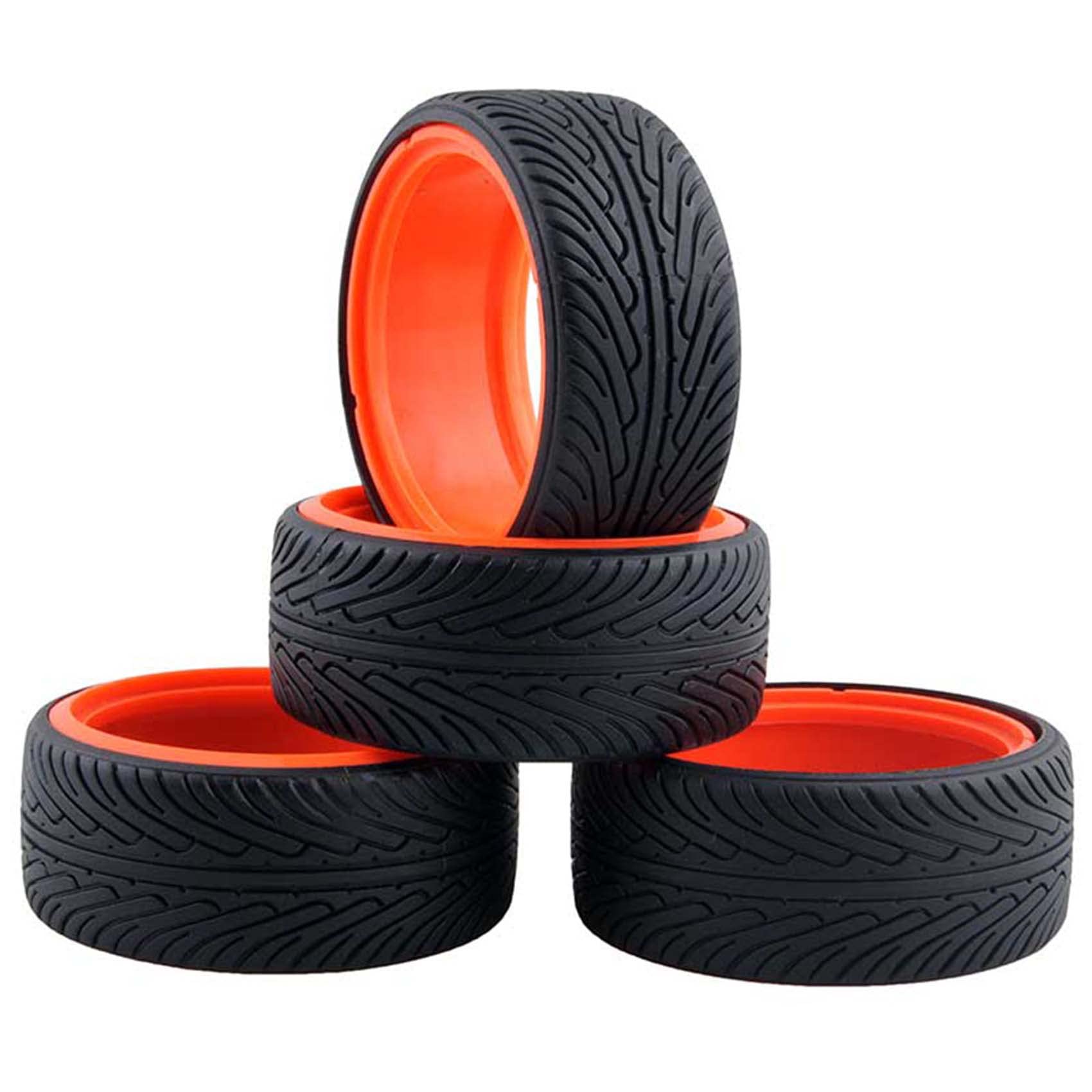KEEDA 1/10 RC Drift Car Tires Hard Plastic Tyre for 1/10 Traxxas Tamiya HSP HPI Kyosho Racing Drifting Model Car (Orange)