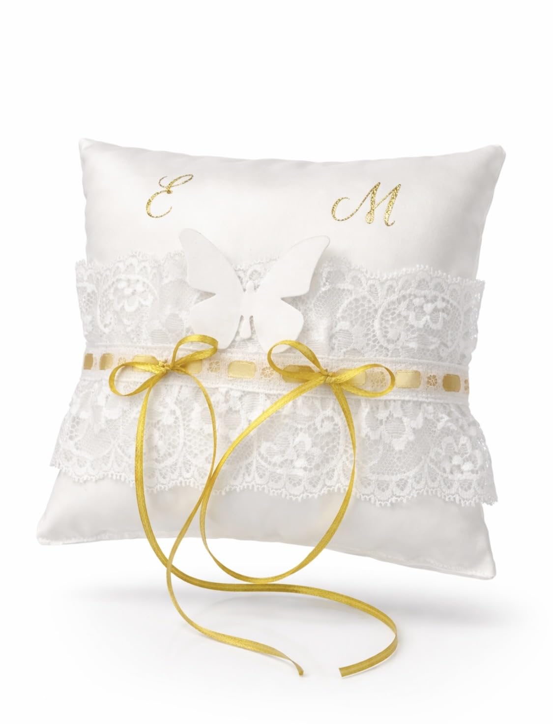Generico TULLE E MERAVIGLIE Cuscino Fedi Nuziali, Porta fedi Matrimonio, Cuscinetto Portafedi, Porta fedi Personalizzato con Nastrini e Iniziali Coordinati con i colori del Matrimonio/Anniversario