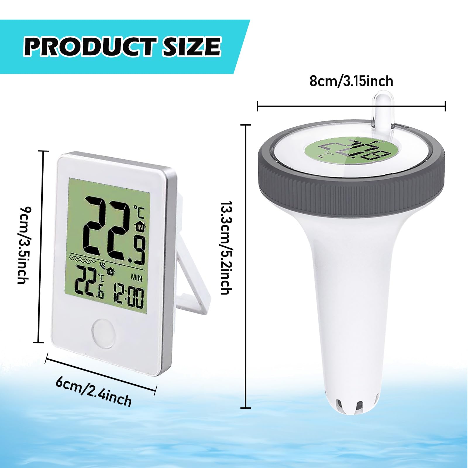 BYZESTY Thermomètre de piscine numérique sans fil avec capteur de piscine, écran LCD et moniteur d'humidité pour baignoire, bassin à poissons, étang