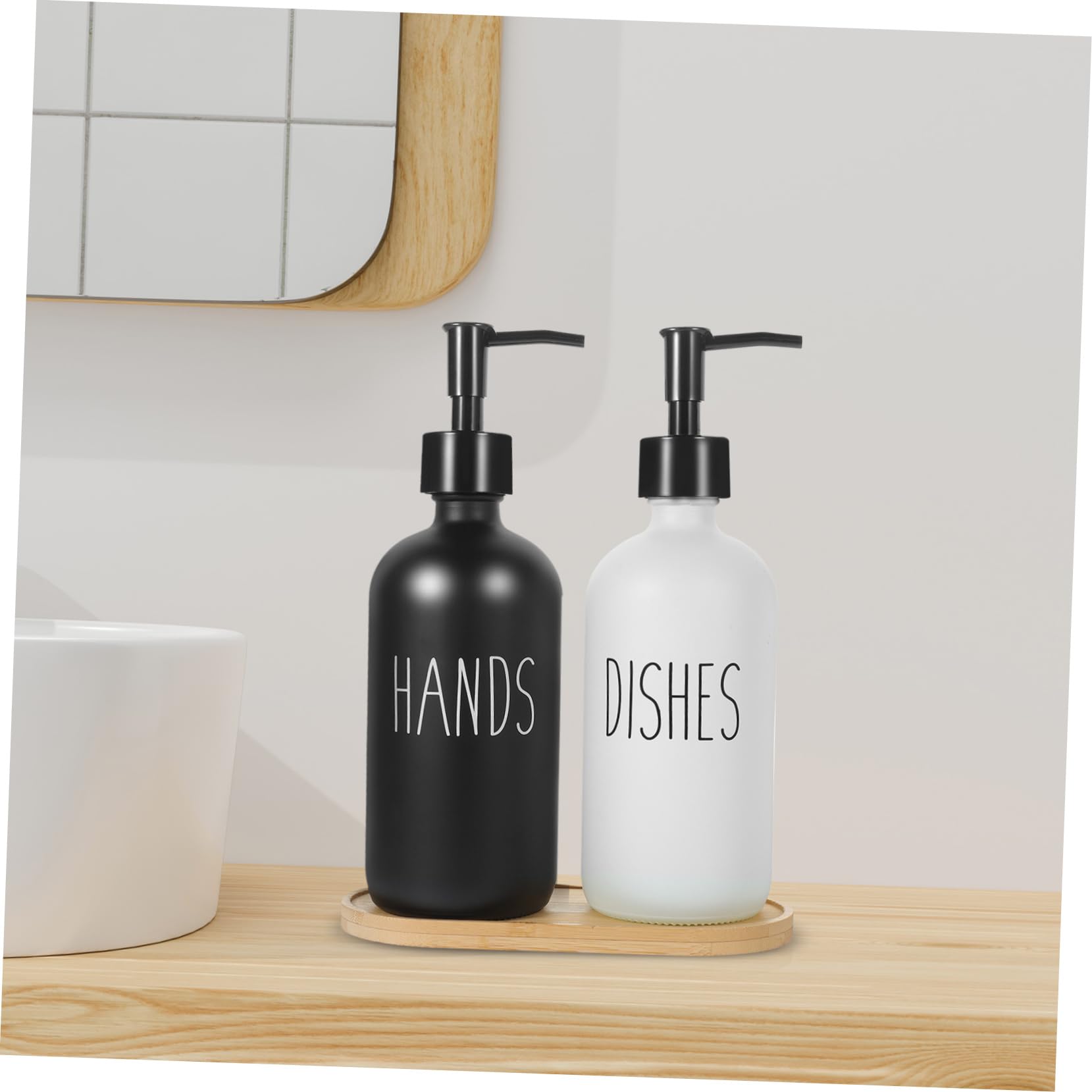 Distributore di Sapone in Vetro 500ml con Pompa e Vassoio