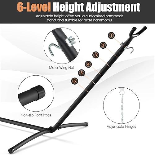 Miniatura 4 de Giantex Hamaca con soporte incluido, hamaca para exteriores con altura ajustable de 6 niveles, bolsa de transporte, barras de bambú y almohada
