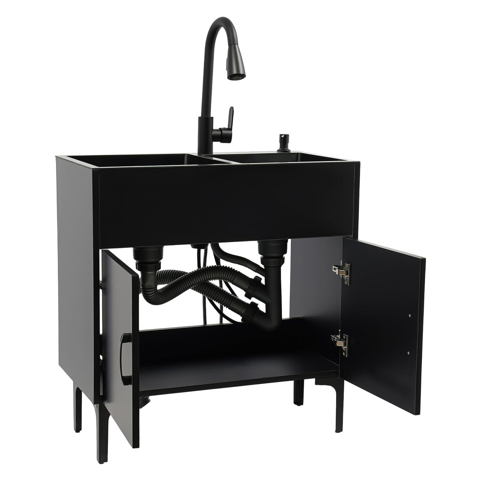 Lavello da cucina indipendente, in acciaio inox con base e rubinetto estraibile, set di lavandini mobili doppio per ristorante, cucina domestica