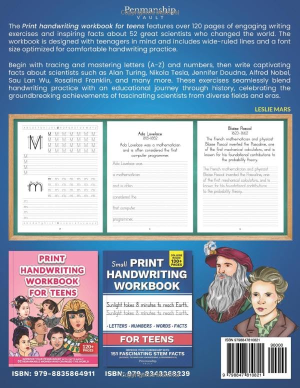 Miniatura 2 de Print Handwriting Workbook for Teens Improve your Penmanship with Facts about 52 Great Scientists who Changed the World