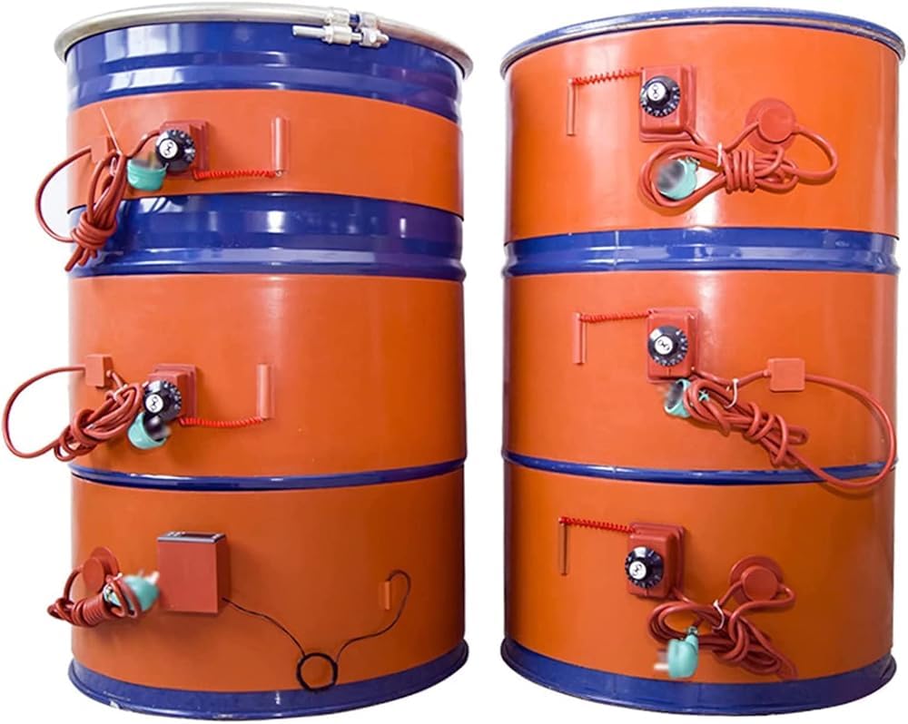 Podgrzewacz Beczek Olejowych 1500 W – Regulowany Silikonowy Podgrzewacz Beczek Z Termostatem, Elektryczna Opaska Grzewcza do Beczek 55 Galonów I 100 L – Metalowa Podkładka Grzewcza, 250x1200 mm, Pr