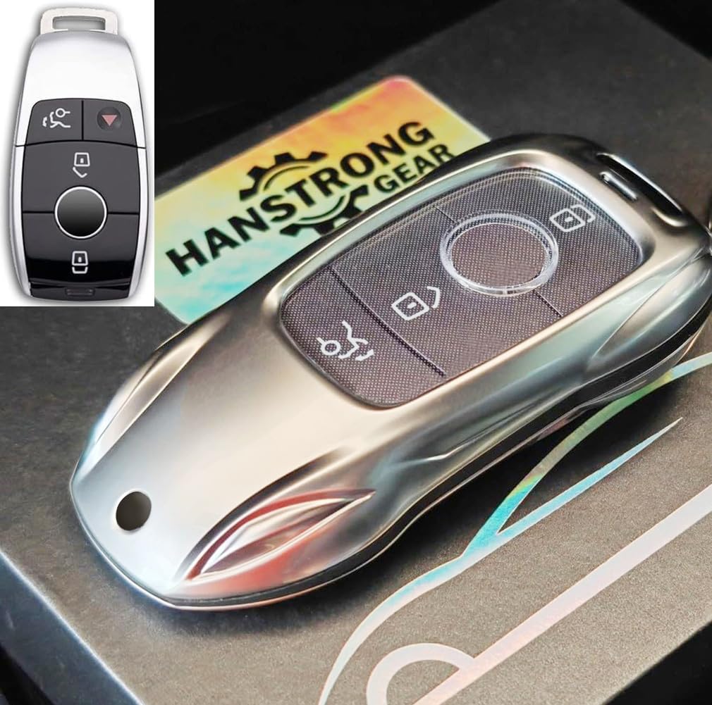 HANSTRONG GEAR Metal Key Fob Case Cover Protection Keychain Compatible for Mercedes-Benz A-Class C-Class E300L C63 E63 A200 CLA CLS GLA GLB GLS Smart Remote Key