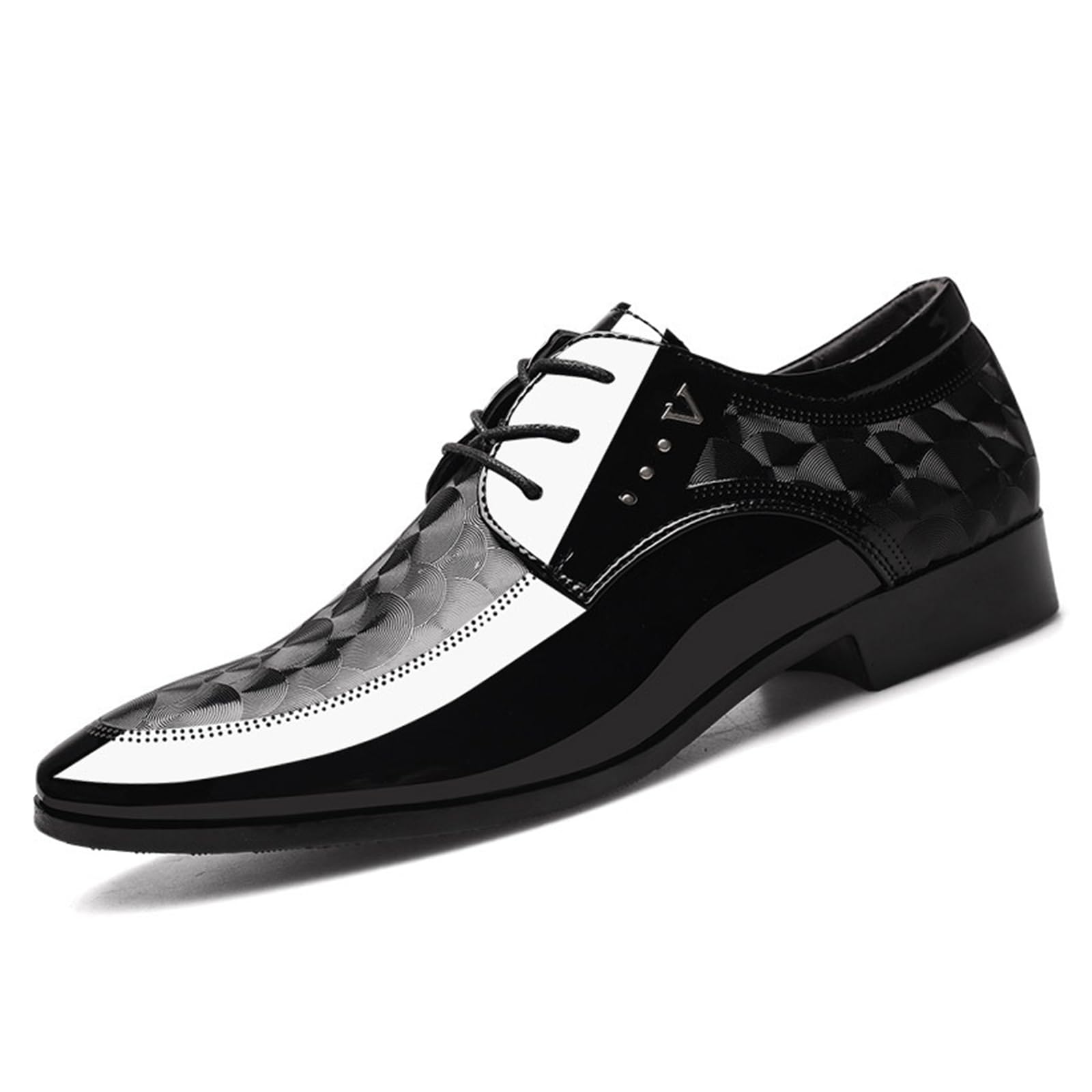 Mens Leather Print Pointed Toe Oxfords Fashion Comfortable Lace-Up Chunky Block Heel Non Slip Fomal Dress Shoes for