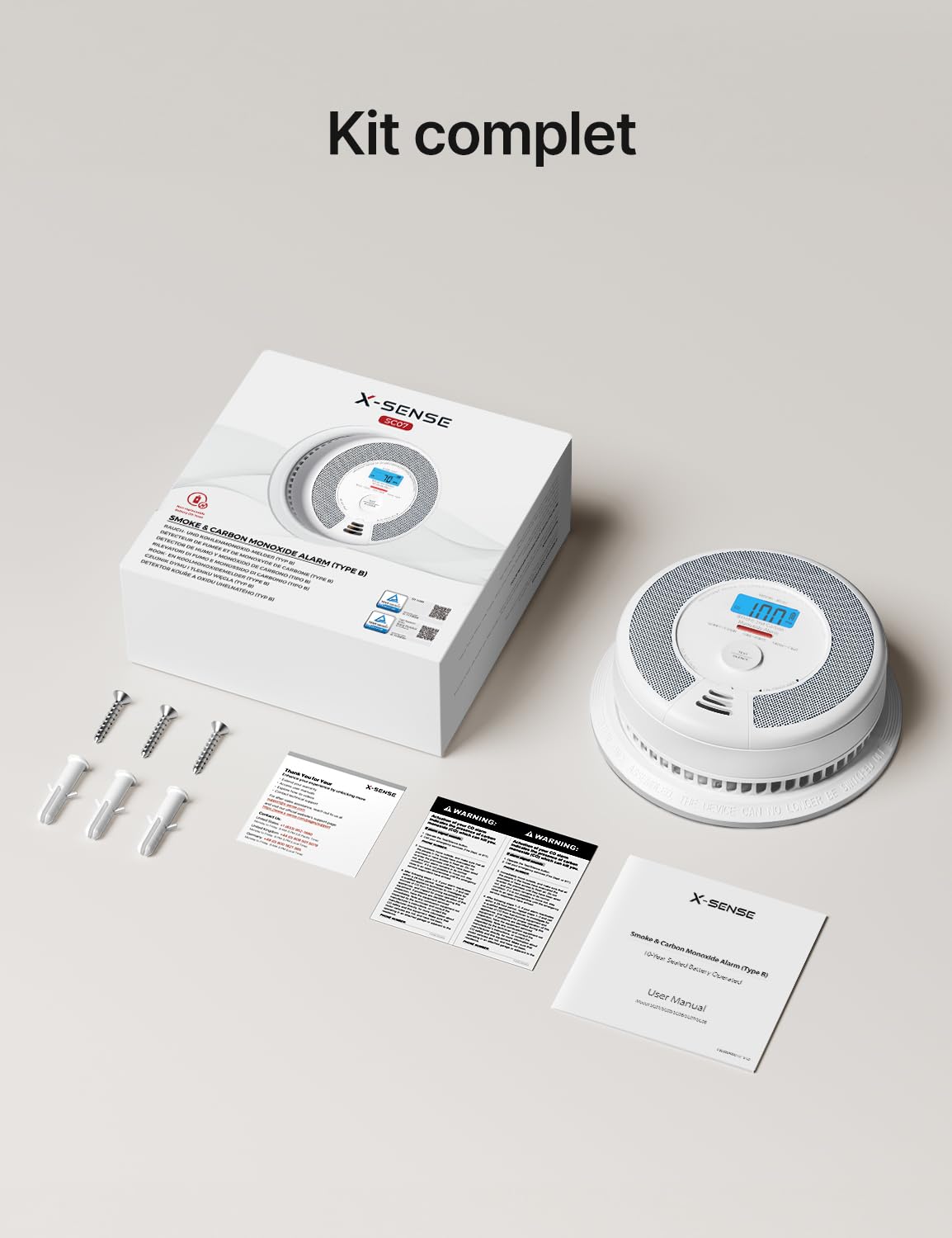 X-Sense Détecteur de Fumée et de Monoxyde de Carbone Autonome de 10 Ans, Détecteur de Fumée et de CO avec Bouton de Test, Vérification Automatique, Selon EN14604 et EN50291, SC07