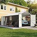 Greesum 12x20FT Metal Carport with Walk-in Side Door, All Weather Metal Garage Shed with Window and Vent, Canopy Shelter with Heavy Duty Frame and Galvanized Roof for Cars, Boats, Tools, Black