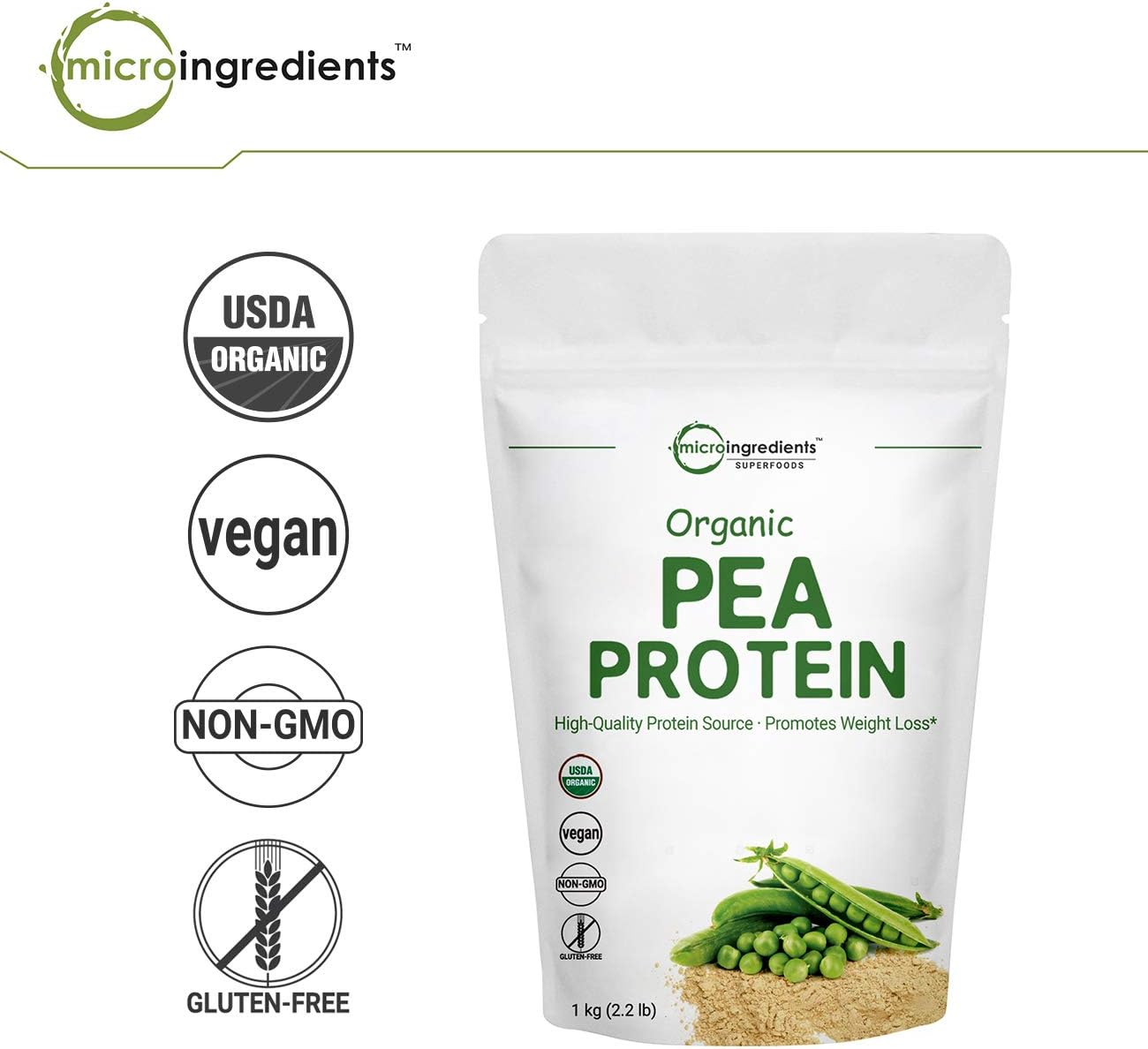 Organic Pea Protein Powder, 1KG (2.2 Pounds), Pea Protein Organic from Plants, Easy to Digest, Rich in Essential Amino Acids, Flavonoids and Minerals, No GMOs and Vegan Friendly : Health & Household