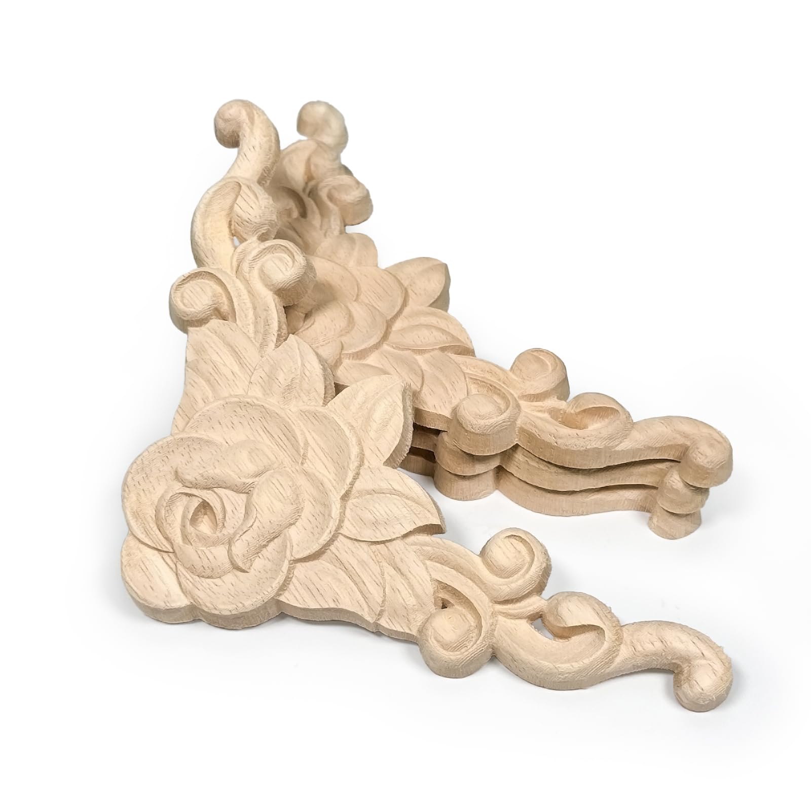 20Pcs 8cm Decorative Wood Rose Flower Carved Appliques Corner Onlay DIY Unpainted Solid Wooden Carved Corner Decal for Furniture Wardrobe Mirror Photo Frame Closet Decoration (8cm - Image 4