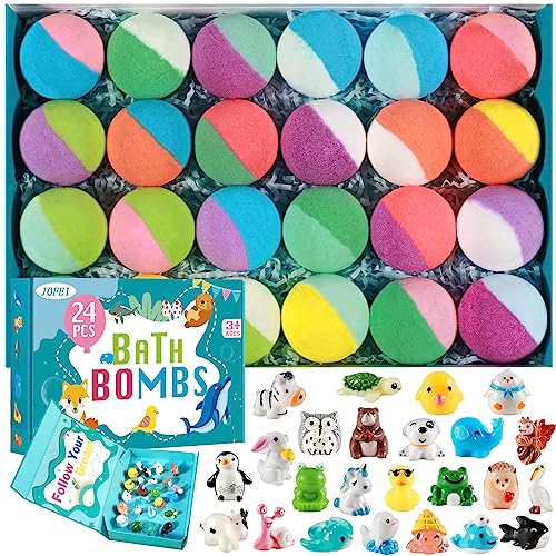 Bath Bombs for Kids with Surprise Inside, 24 Pack Kids Bath Bombs Gift Set, Natural Organic Bubble Bath Fizzy with Bath Toys, Easter Basket Stuffers for Kids Easter Egg Fillers