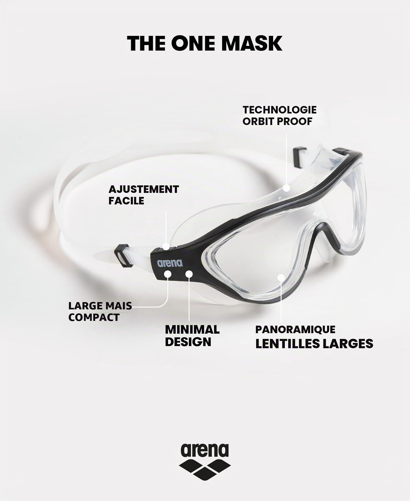Arena The One Mask Lunettes de Natation Adultes Antibuée Verres Larges Protection UV