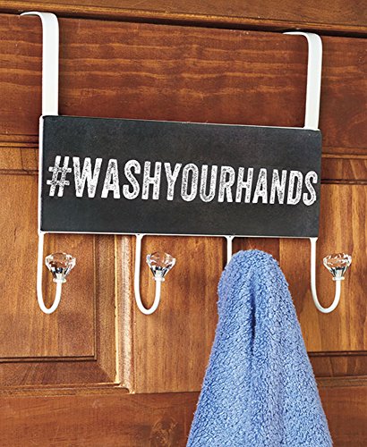 Image of Stupell Home Decor Wash Your Hands Over The Door Hanger, 12 x 10.5 x 2, Proudly Made in USA