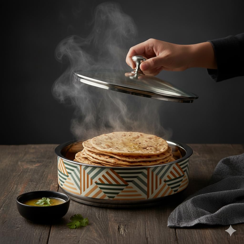 The Better Home Stainless Steel Insulated Casserole For Roti (1.5 Liters) | Hot Boxes For Kitchen | Serving Bowl Set | Kitchen Gift Items | Roti/Chapati Storage Box | House Warming Gifts (Design 2)