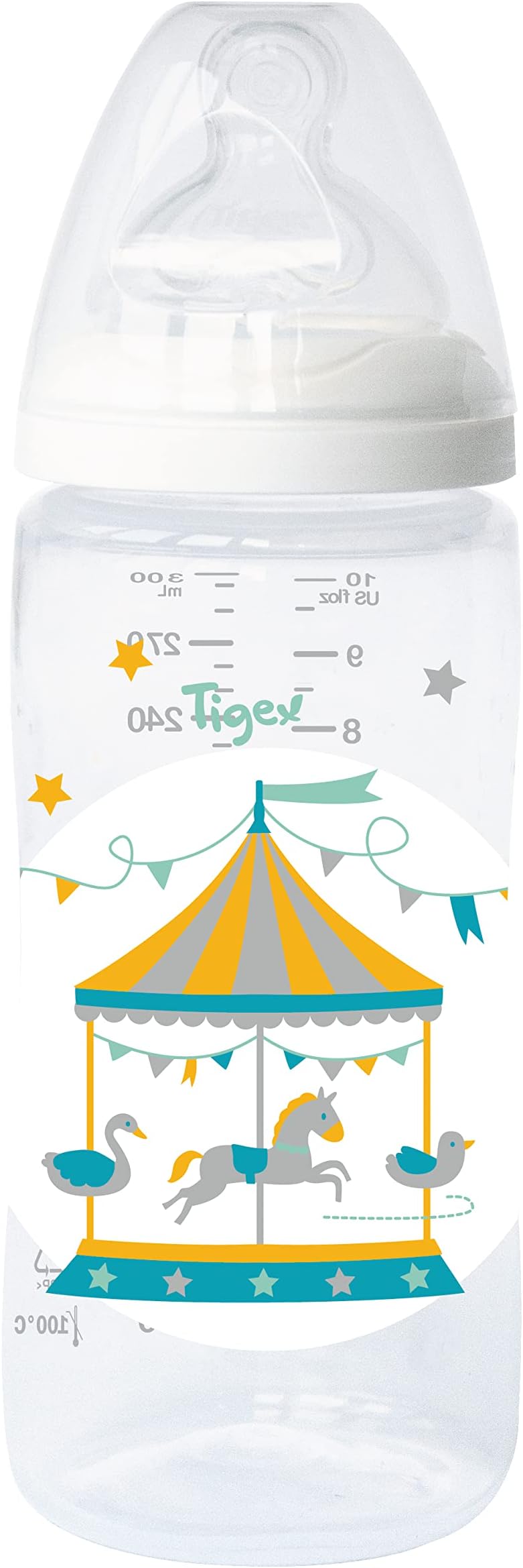 Tigexautonomy+ wide neck feeding bottle 300ml silicone teat +6m infant milk mixed design