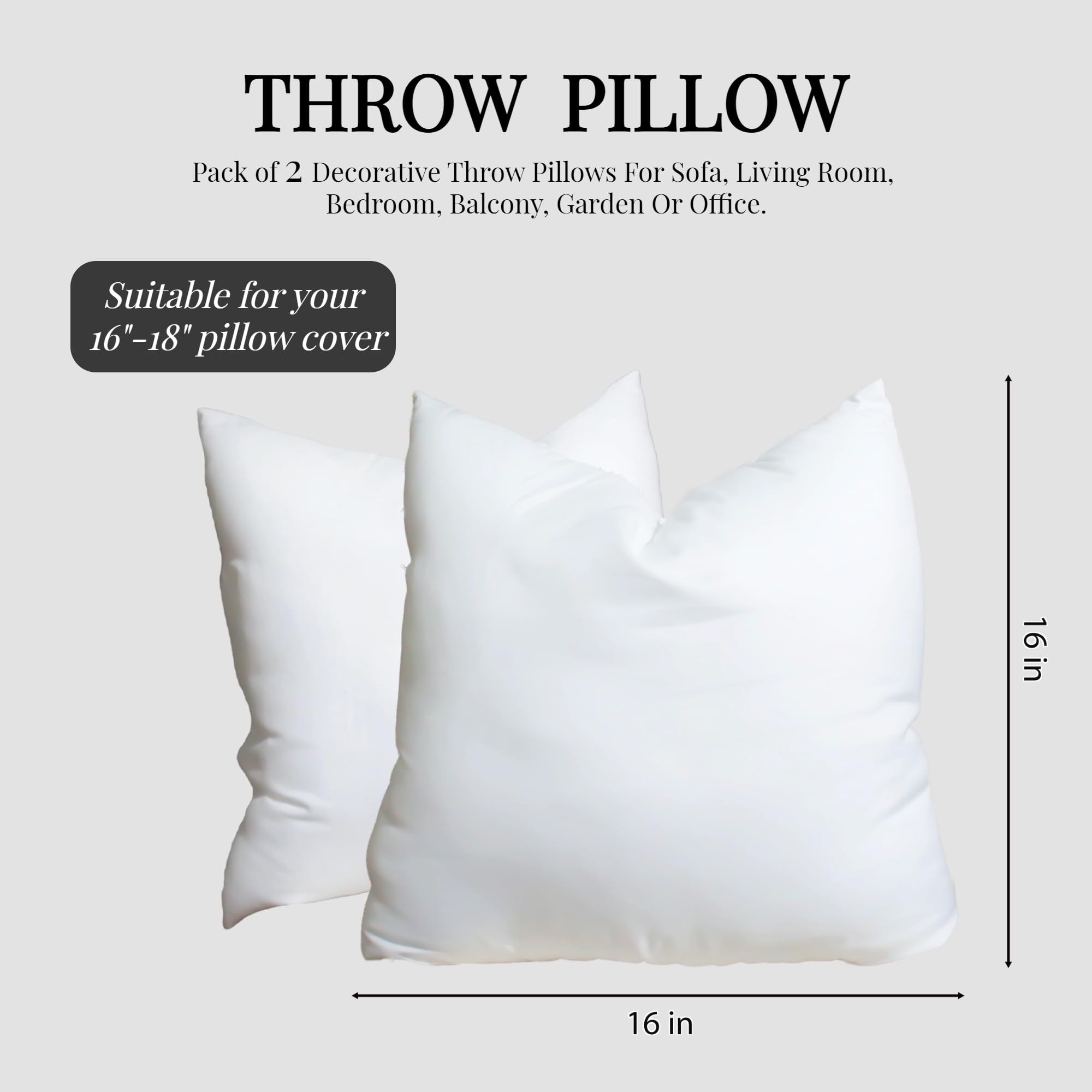 Awenbin Throw Pillows Insert?Pack of 2? 16 * 16 in Square Cushion Inner Soft Fluffy?350g Plump Stuffer for More Comfortable?Bed and Couch Pillows Indoor Decorative Pillows