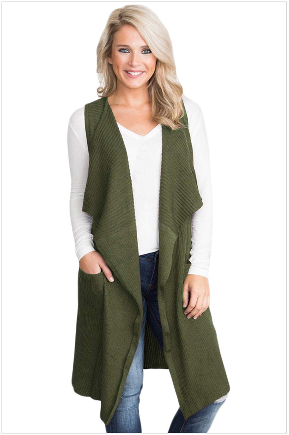 UR MAX BEAUTY Women's Casual Open Front Lightweight Sleeveless Cardigan  with Pockets,Green,XL : Amazon.co.uk: Fashion