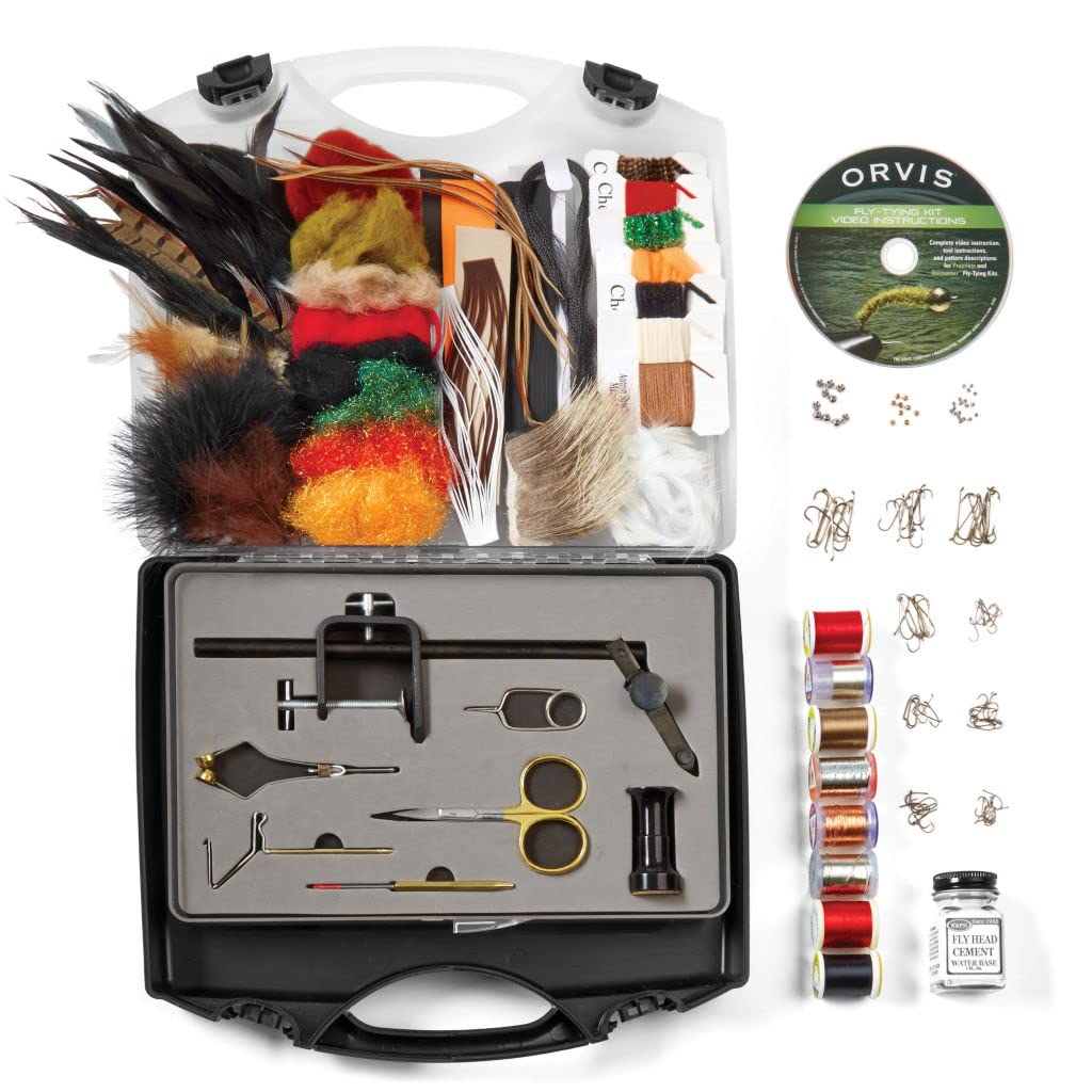 OrvisPremium Fly Tying Kit Fly Tying Vice, Tools, Flying Tying Materials for 160 Flies with DVD Tutorial