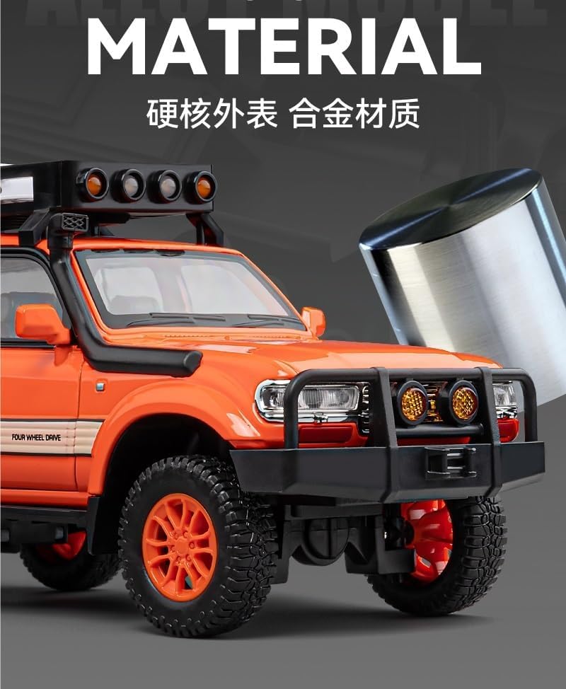 Image of NISHCHAY Metal Diecast 1:24 Toyota Land Cruiser LC80 SUV Miniature Car Pull Back Car Model with Sound Light Boys Gifts Toys for Kids Pack of 1, Multicolor