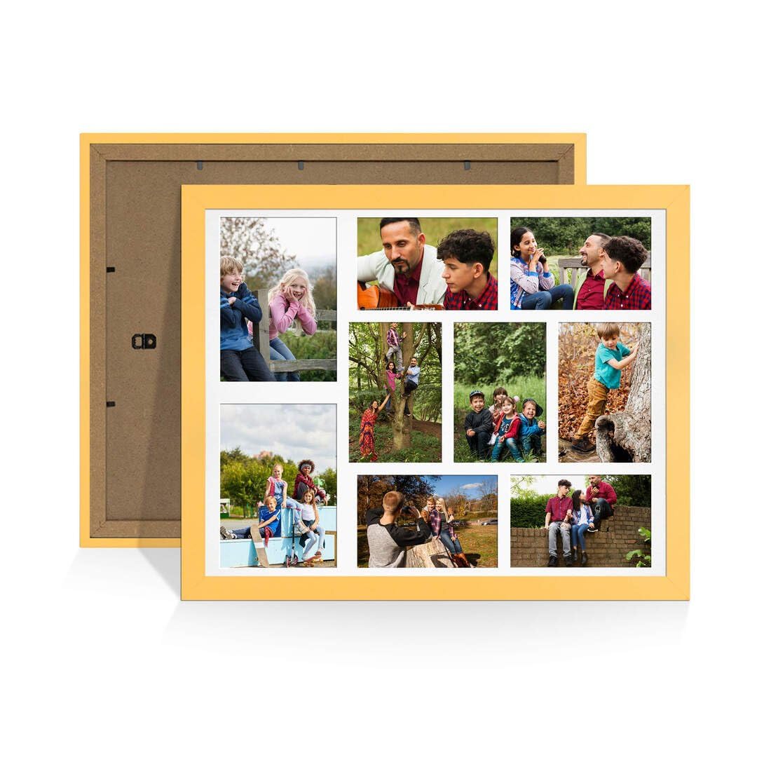 Procut Global 20X16 Mustard Yellow Photo Frames For Multiple Pictures with White Mount-Modern Collage Frame with 9 Apertures (2x) 7x5, (7x) 6x4-Engineered Wood with Shatterproof Perspex